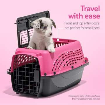 Petmate Two Door Pet Kennel for Pets up to 15 Pounds, Pink/Black, 19" Long, Made in USA