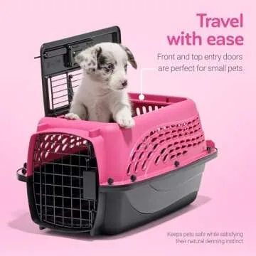 Petmate Two Door Pet Kennel for Pets up to 15 Pounds, Pink/Black, 19" Long, Made in USA