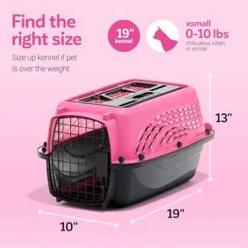Petmate Two Door Pet Kennel for Pets up to 15 Pounds, Pink/Black, 19" Long, Made in USA