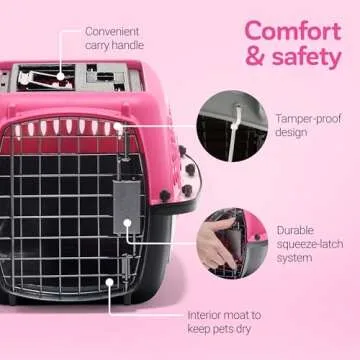Petmate Two Door Pet Kennel for Pets up to 15 Pounds, Pink/Black, 19" Long, Made in USA