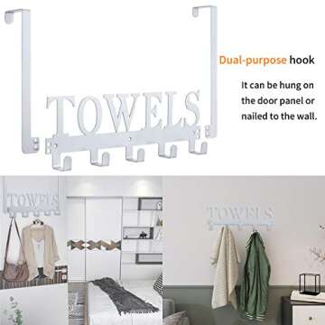 Over The Door Hooks for Bathroom, Towel Rack Holder for Bedroom Kitchen Pool Beach Bathrobe Wall Mount Hang on The Door Cabinet Cupboard (Silver Grey)