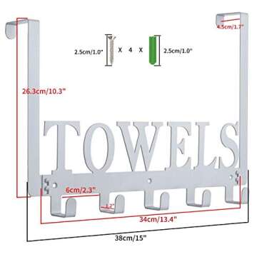 Over The Door Hooks for Bathroom, Towel Rack Holder for Bedroom Kitchen Pool Beach Bathrobe Wall Mount Hang on The Door Cabinet Cupboard (Silver Grey)