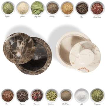 Beige Marble Salt Cellar with Lid (3.5oz) - Scratch-resistant & Easy-to-Clean Salt Containers for Countertop - Elegant & Versatile Marble Jar to Store Salt, Sugar & Dry Spices - Compact Salt Dispenser