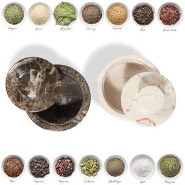 Beige Marble Salt Cellar with Lid (3.5oz) - Scratch-resistant & Easy-to-Clean Salt Containers for Countertop - Elegant & Versatile Marble Jar to Store Salt, Sugar & Dry Spices - Compact Salt Dispenser