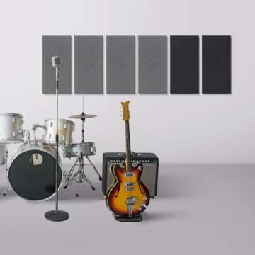 UMIACOUSTICS 4 PCS Acoustic Panels, 2“ Thick 23.6" x 11.8" Fiberglass Sound Proof Wall Panels, Self-adhesive Sound Absorbing Panels for Studios, Office, Home Theater. Deep Black