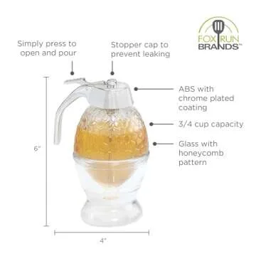 Fox Run Glass Syrup Dispenser for Honey - Effortless Pouring