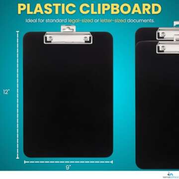 1InTheOffice Clipboards - Black 9x12 Clipboard, Plastic Clipboards, 4 Pack