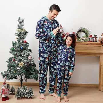 ANGELGGH Onesie Christmas Family Matching Pajamas Adult Couples Men PJs Hooded Women Novelty One-pie...