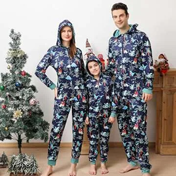 ANGELGGH Onesie Christmas Family Matching Pajamas Adult Couples Men PJs Hooded Women Novelty One-piece Sleepwear (Women, M, Dinosaur)