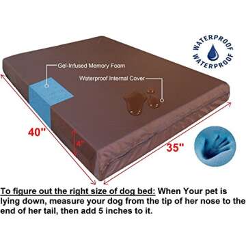 Dogbed4less Extra Large Orthopedic Gel Memory Foam Dog Bed, Waterproof Liner, Machine Washable Cover and Extra Pet Bed Case, 40X35X4 Inches
