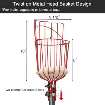 DonSail Fruit Picker Pole Tool with Basket Telescoping - Adjustable Mango Picker 35-120 inch Long Handle - Apple Orange Avocado Acorn Lemon Pear Pomelo Chery Picker for Tree