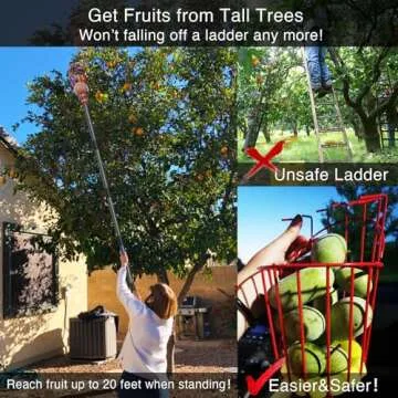DonSail Fruit Picker Pole Tool with Basket Telescoping - Adjustable Mango Picker 35-120 inch Long Handle - Apple Orange Avocado Acorn Lemon Pear Pomelo Chery Picker for Tree