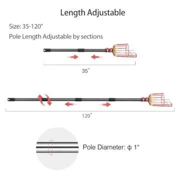 DonSail Fruit Picker Pole Tool with Basket Telescoping - Adjustable Mango Picker 35-120 inch Long Handle - Apple Orange Avocado Acorn Lemon Pear Pomelo Chery Picker for Tree