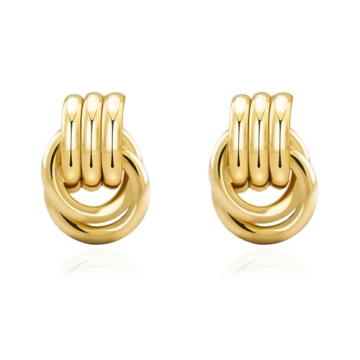 NIXMAX Chunky Small Knot Earrings Gold Silver Geometric Earrings for Women Dainty Real Gold Plated D...