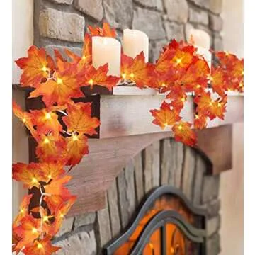 50 LED 16.4Ft Thanksgiving Decorations Fall Garland String Lights with Timer and Remote, Lighted Aut...