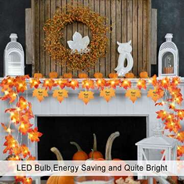 50 LED 16.4Ft Thanksgiving Decorations Fall Garland String Lights with Timer and Remote, Lighted Autumn Leaves Garlands Decor, Battery Operated Fall Lights for Home Decoration Party Indoor Mantle