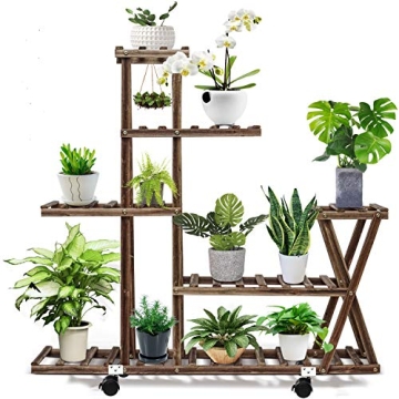 cfmour Wood Plant Stand Indoor Outdoor Multi Tier Shelf