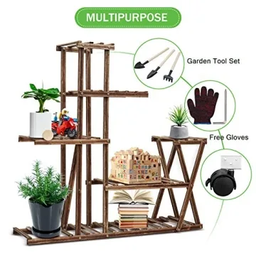 cfmour Wood Plant Stand Indoor Outdoor Multi Tier Shelf