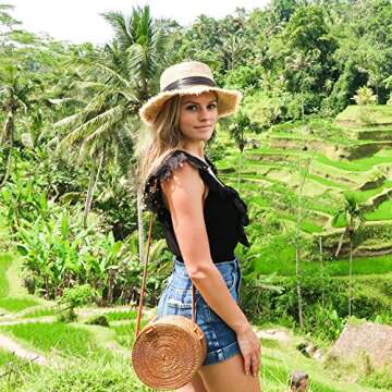 Round Rattan Bali Bag - Circle Purse with Snap Clasp