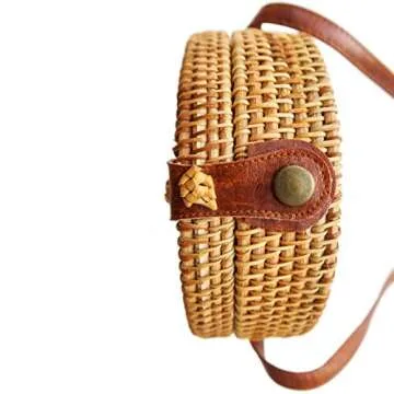 Round Rattan Bali Bag - Circle Purse with Snap Clasp