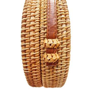 Round Rattan Bali Bag - Circle Purse with Snap Clasp