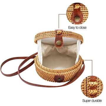 Round Rattan Bali Bag - Circle Purse with Snap Clasp