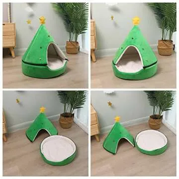 2 in 1 Cat Bed Cave Christmas Tree Nest House Cat Igloo Xmas Kitten Hut Hideout,Cute Pet Cave Beds for Small Dog or Bunny