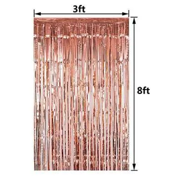 FECEDY 2pcs 3ft x 8.3ft Rose Gold Metallic Tinsel Foil Fringe Curtains Photo Booth Props for Birthday Wedding Engagement Bridal Shower Baby Shower Bachelorette Holiday Celebration Party Decorations