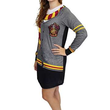 Harry Potter Hogwarts Gryffindor Women's Long Sleeve Nightgown Pajamas (X-Large, Black/Grey)