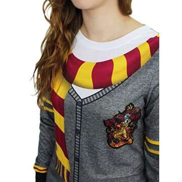 Harry Potter Hogwarts Gryffindor Women's Long Sleeve Nightgown Pajamas (X-Large, Black/Grey)