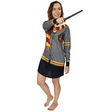 Harry Potter Hogwarts Gryffindor Women's Long Sleeve Nightgown Pajamas (X-Large, Black/Grey)