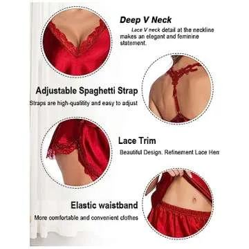 Avidlove Womens Silk Satin Pajamas Set Two-piece Pj Sets Sleepwear Loungewear Pj Sets Wine Red Large