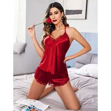 Avidlove Womens Silk Satin Pajamas Set Two-piece Pj Sets Sleepwear Loungewear Pj Sets Wine Red Large