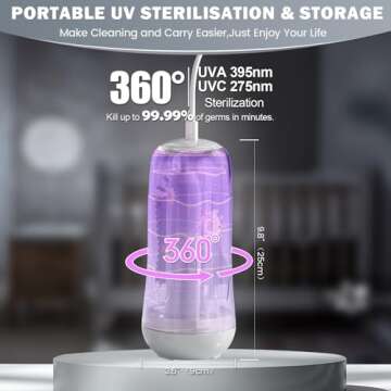 IvyWind Electric Travel Baby Bottle Brush Set with Storage Box, Automatic Bottle Cleaner Brush Kit with Silicone Bottle/Nipple/Straw Brush, Milk Frother Electric and Drainage Rack, Rechargeable, Gray