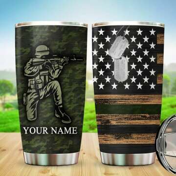 Custom US Army Tumbler Cup - Personalized 20oz Gift