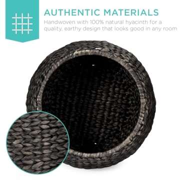 Best Choice Products Vintage Multipurpose Hyacinth Storage Basket, Plant Décor, Handwoven Organizer Tote for Bedroom, Living Room, Bathroom, w/Lid - Black