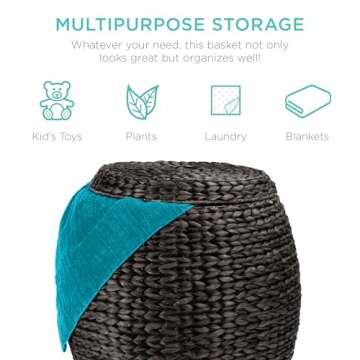 Best Choice Products Vintage Multipurpose Hyacinth Storage Basket, Plant Décor, Handwoven Organizer Tote for Bedroom, Living Room, Bathroom, w/Lid - Black