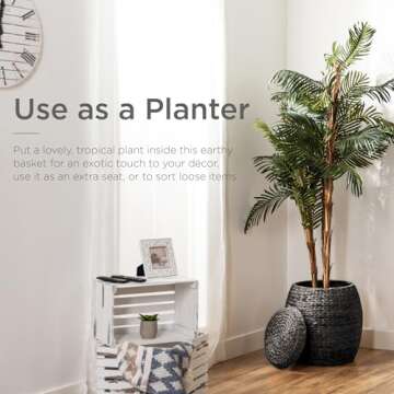 Best Choice Products Vintage Multipurpose Hyacinth Storage Basket, Plant Décor, Handwoven Organizer Tote for Bedroom, Living Room, Bathroom, w/Lid - Black