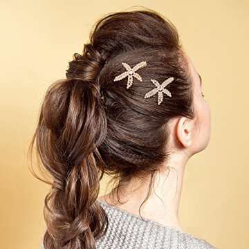 PAGOW 3 PCS Starfish Hair Clips, Gold Rhinestone Pearls Crystal Hair Clips, Sea Star Ponytail Holder, Faux Pearl Crystal Wedding Headpiece Hair Accessories For Women, Girls, Bride(1.73 x 2.48 Inch)