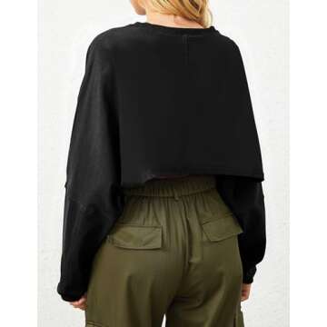 Ziesexy Cropped Sweatshirt Long Sleeve Crop Top Workout Oversized Sweatshirt Loose Crop Tops For Women Crewneck Sweatshirt Black