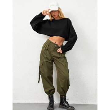 Ziesexy Cropped Sweatshirt Long Sleeve Crop Top Workout Oversized Sweatshirt Loose Crop Tops For Women Crewneck Sweatshirt Black