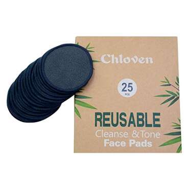 Chloven 25 Pack Charcoal Bamboo Reusable Makeup Remover Pads - Bamboo Reusable Cotton Rounds for Toner, Washable Eco-Friendly Pads for All Skin Types with Cotton Laundry Bag