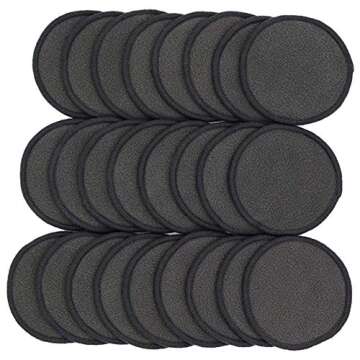 Chloven 25 Pack Charcoal Bamboo Reusable Makeup Remover Pads - Bamboo Reusable Cotton Rounds for Toner, Washable Eco-Friendly Pads for All Skin Types with Cotton Laundry Bag