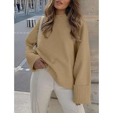 LOGENE Women's Cozy Oversized Crewneck Knit Sweater