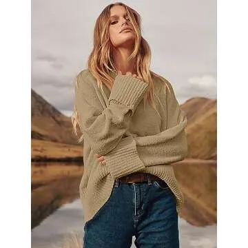 LOGENE Women's Cozy Oversized Crewneck Knit Sweater
