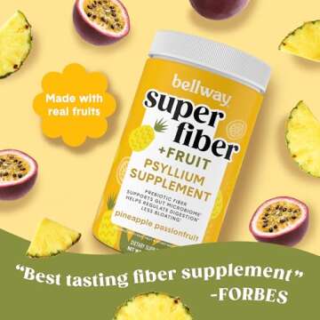 Bellway Super Fiber Powder + Fruit, Sugar Free Organic Psyllium Husk Powder Fiber Supplement for Reg...