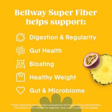 Bellway Super Fiber Powder + Fruit, Sugar Free Organic Psyllium Husk Powder Fiber Supplement for Regularity, Bloating Relief & Gut Health, Non-GMO, Plant-Based, Pineapple Passion Fruit (50 Servings)