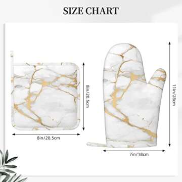 Oven Mitts and Pot Holders Marble White Gold Silicone Kitchen Accessories Set of 4 Heat Resistant Long Gloves Potholder Non-Slip Grip for Chef Cooking,Baking,Grilling,BBQ