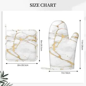 Oven Mitts and Pot Holders Marble White Gold Silicone Kitchen Accessories Set of 4 Heat Resistant Long Gloves Potholder Non-Slip Grip for Chef Cooking,Baking,Grilling,BBQ