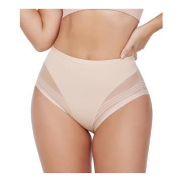 CURVEEZ High Waisted Tummy Control Stripe Lace Underwear, Shapewear Panties for Women, Thong for FUP...